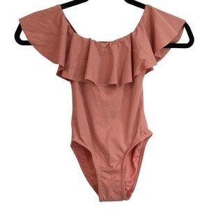 Ever After Girls Swimsuit Boat Neck Size 6 Years Orange Light Color Ruffle